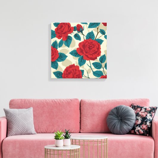 Rote Rose Garden Patterns - Vintage Blumenpracht Leinwanddruck (Insitu (Wohnzimmer))
