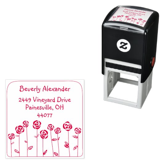 Rote Rose Garden Self-Inking Rücksendeadresse Brie Permastempel (Beispiel)