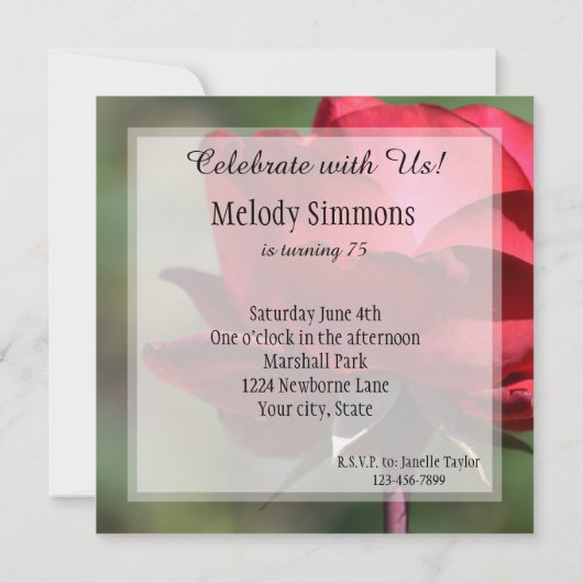 Rote Rose Geburtstag Einladung (Rückseite)