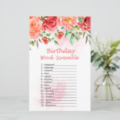 Rote Rose Geburtstag Word Scramble Game (Stehend Vorderseite)