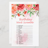 Rote Rose Geburtstag Word Scramble Game (Vorne/Hinten)