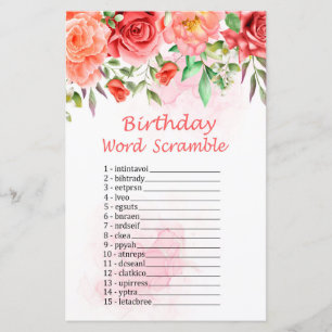Rote Rose Geburtstag Word Scramble Game