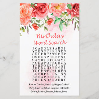 Rote Rose Geburtstag Word Search Game