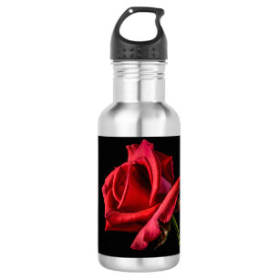 Rote Rose gegen schwarzen Hintergrund Edelstahlflasche