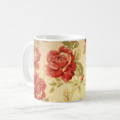 Rote Rose, gelb, antiker Blumendruck Kaffeetasse (Vorderseite Links)