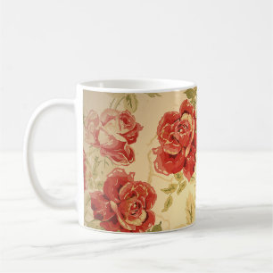 Rote Rose, gelb, antiker Blumendruck Kaffeetasse