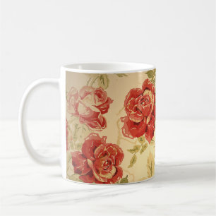 Rote Rose, gelb, antiker Blumenprint Kaffeetasse