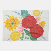 Rote Rose Gelbe Daisy Floral Geschirrtuch (Horizontal)