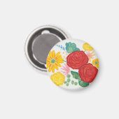 Rote Rose Gelbe Daisy Floral Magnet (Vorderseite/Rückseite)