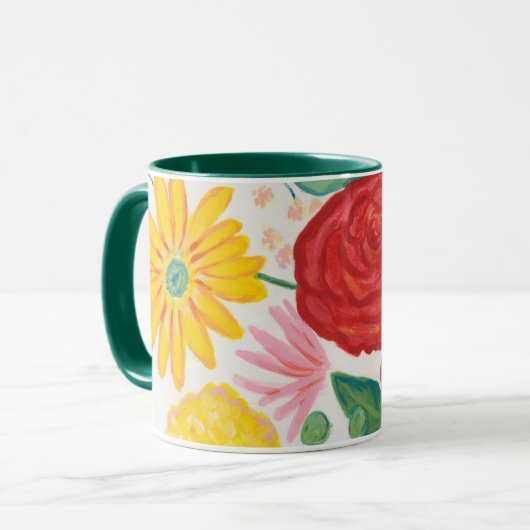 Rote Rose Gelbe Daisy Floral Tasse (Vorderseite Links)