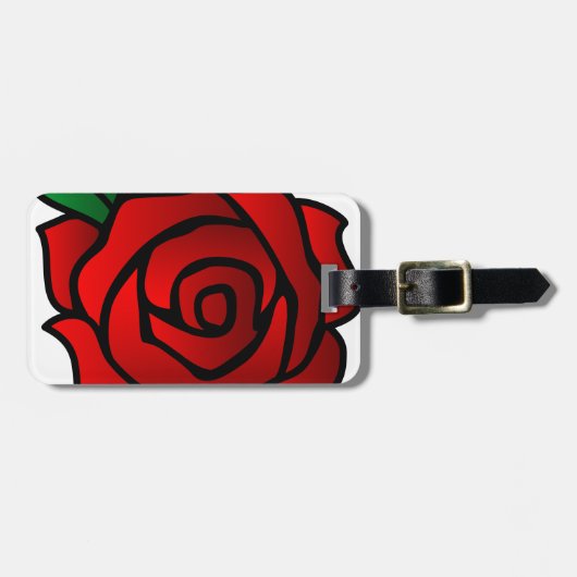 Rote Rose Gepäckanhänger mit Ledergurt (Vorderseite horizontal)