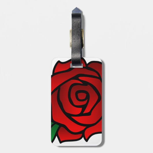 Rote Rose Gepäckanhänger mit Ledergurt (Rückseite vertikal)