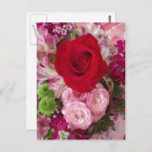 Rote Rose Gerahmt mit verschiedenen Blume und Rose Postkarte (Vorne/Hinten)