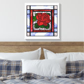 Rote Rose Gestaltetes Glas Art Deco Leinwanddruck (Insitu (Schlafzimmer))