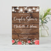 Rote Rose Gipskraut Paare Dusche Rustikal Einladung (Stehend Vorderseite)