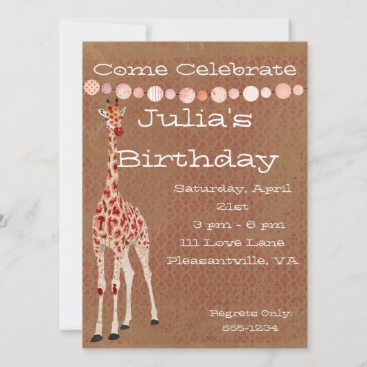 Rote Rose Giraffen zum Geburtstag Einladung (Vorderseite)