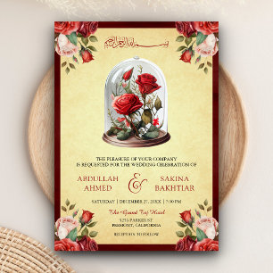 Rote Rose Glasdom QR Code Vintage Muslimische Hoch Einladung
