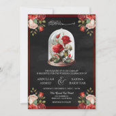 Rote Rose Glass Dome QR Code Black Muslim Hochzeit Einladung (Vorderseite)