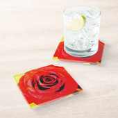 Rote Rose Glasuntersetzer (Schrägansicht)