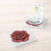 Rote Rose Glasuntersetzer (Schrägansicht)