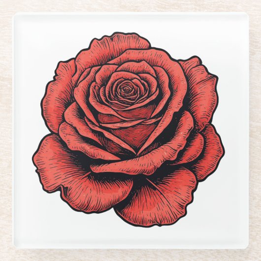 Rote Rose Glasuntersetzer (Vorderseite)