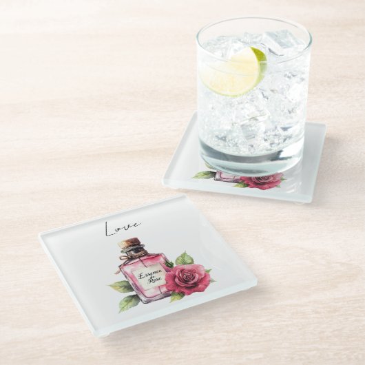 Rote Rose Glasuntersetzer (Schrägansicht)