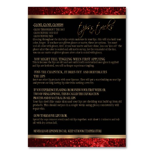 Rote Rose Glitzer - Schwarz - Lip Instruktionen Fl Tischnummer (Rückseite)