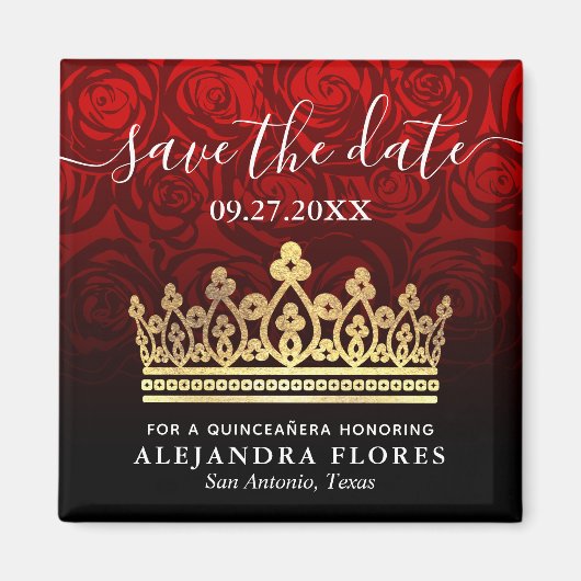Rote Rose Gold Black Quinceanera Save the Date Magnet (Vorne)
