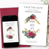 Rote Rose Gold Diamantgeometrische Rahmen Save The Date