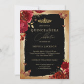 Rote Rose Gold Elegante Quinceanera Einladung (Vorderseite)