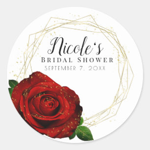 Rote Rose Gold Geometrischer Glam-Brautabschied Runder Aufkleber