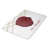 Rote Rose & Gold Linien Blumengestein Glam Elegant Badematte (Schrägansicht)