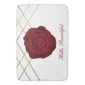 Rote Rose & Gold Linien Blumengestein Glam Elegant Badematte (Vorderseite Vertikal)