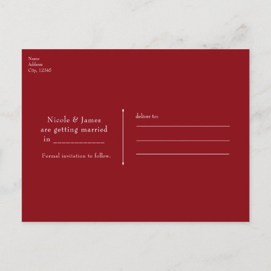 Rote Rose & Gold Linien Blumengestein Save the Dat Ankündigungspostkarte (Rückseite)