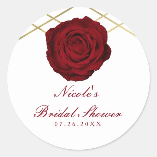Rote Rose & Gold Linien Blumenstrauß Elegant Runder Aufkleber (Vorderseite)