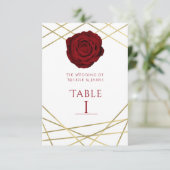 Rote Rose & Gold Linien Florenz Elegante Tischnumm Einladung (Stehend Vorderseite)