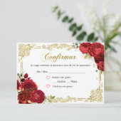 Rote Rose Gold Quinceañera RSVP-Karte RSVP Karte (Stehend Vorderseite)