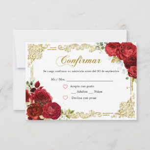 Rote Rose Gold Quinceañera RSVP-Karte RSVP Karte