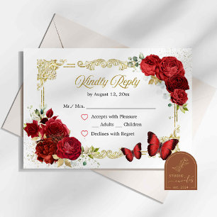 Rote Rose Gold Quinceañera RSVP-Karte RSVP Karte