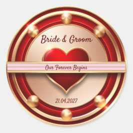 🌸 Rote Rose Gold Romantisches Hochzeitsthema 💖 Runder Aufkleber