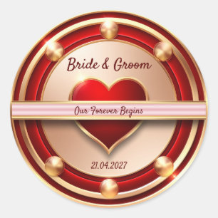 🌸 Rote Rose Gold Romantisches Hochzeitsthema 💖 Runder Aufkleber