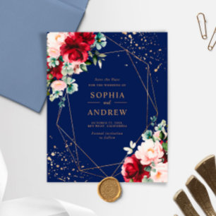 Rote Rose & Gold Save the Date einladen