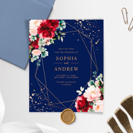 Rote Rose & Gold Save the Date einladen