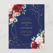 Rote Rose & Gold Save the Date einladen (Vorderseite)