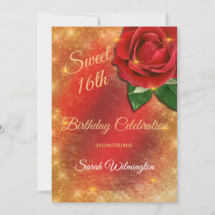 Rote Rose Gold Sparkle Satin Sweet 16 Geburtstag Einladung
