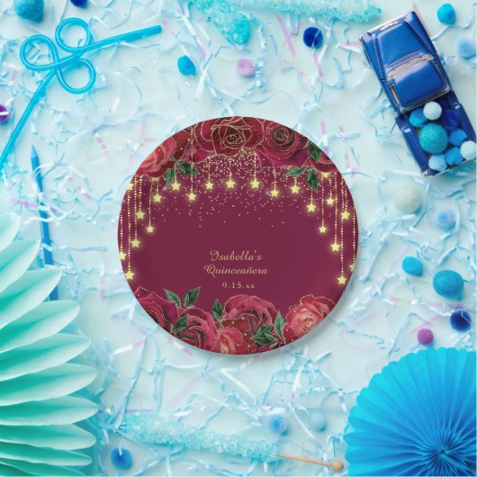 Rote Rose Gold Star String Light Stars Quinceañera Pappteller (Party)