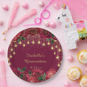 Rote Rose Gold Star String Light Stars Quinceañera Pappteller (Party)