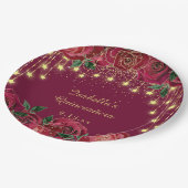 Rote Rose Gold Star String Light Stars Quinceañera Pappteller (Schrägansicht)