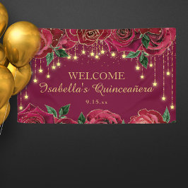 Rote Rose Gold Stars Quinceañera Willkommen Banner