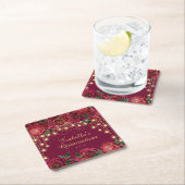 Rote Rose Gold String Light Stars Quinceñera Rechteckiger Pappuntersetzer (Vor Ort)